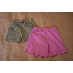 Girls 2 ? 3 years, 1 pair green shorts and 1 pair of pink shorts, good condition