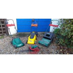 Electric Mowers x 2 plus a Lawn raker and hedge trimmer