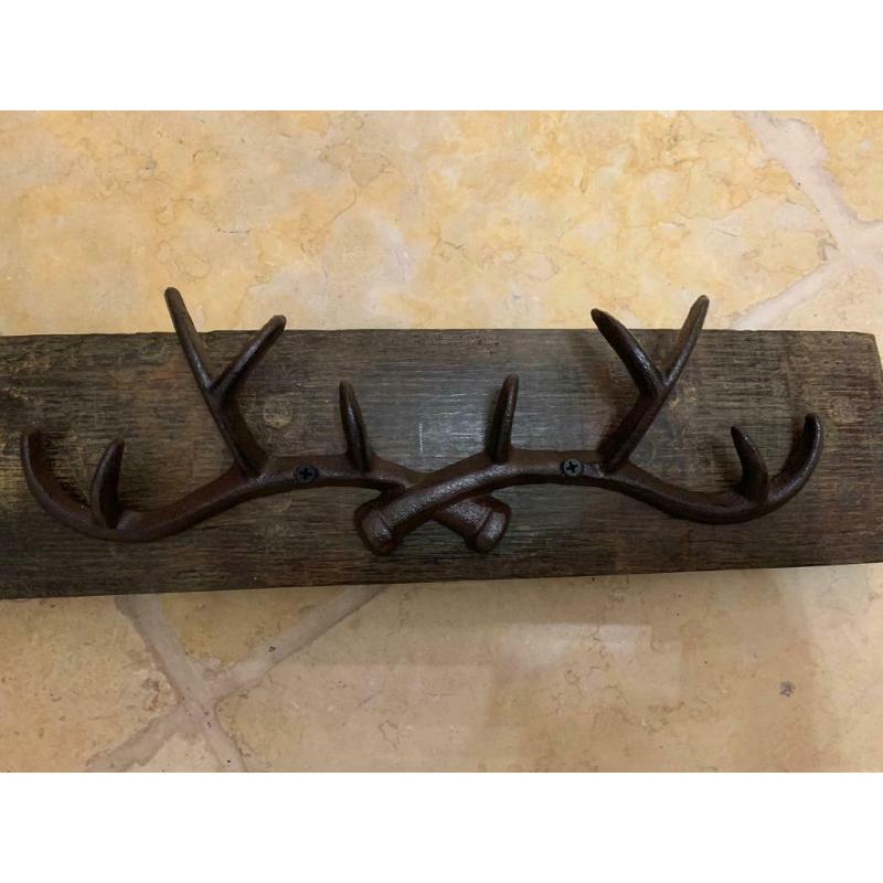 OAK BARREL HANDMADE COAT HOOK ANTLERS