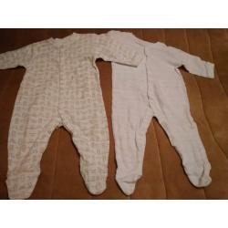 2 x Neutral Babygrow Sleepsuits 6-9 Months