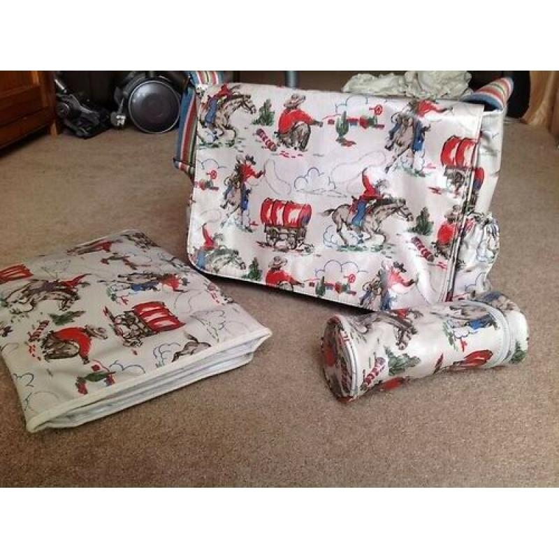 Cath Kidston cowboys nappy changing bag, including changing mat and bottle bag