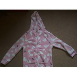 NEXT Pink Soft Fluffy Onesie All in one with Butterflies on with Hood - 12 Yrs