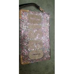 NWOT glitter clutch bag with DISCO motif