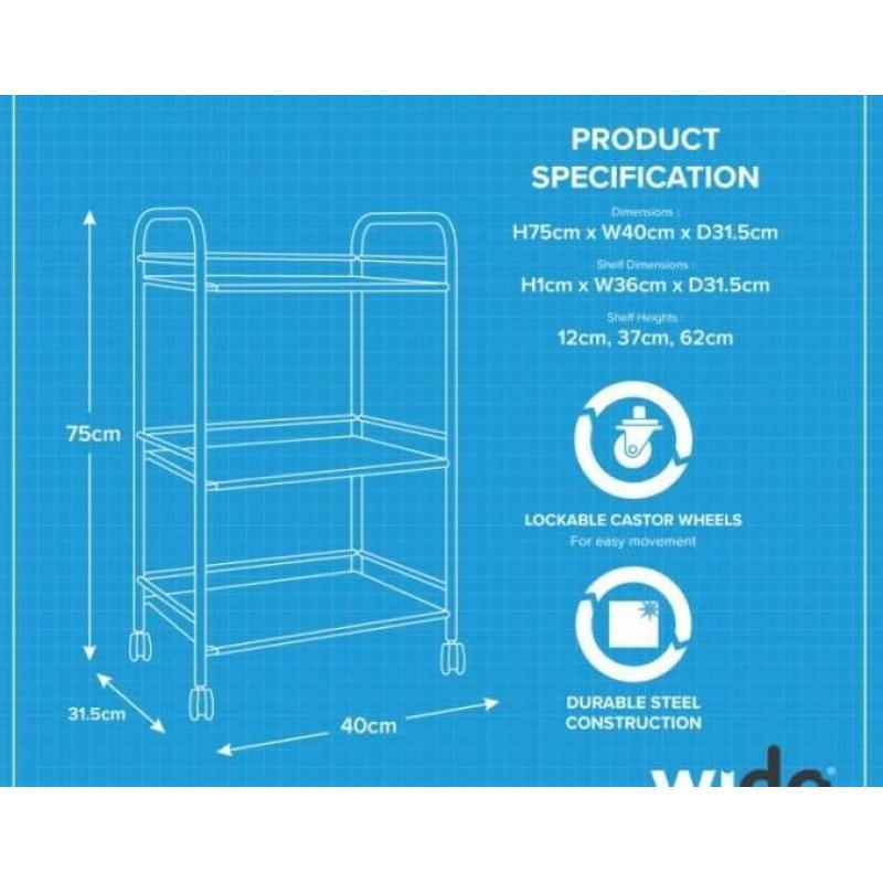 NEW 3 Shelf Mini Side Trolley