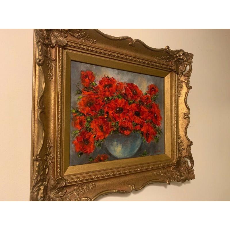 Fabulous Original Oil Painting titled 'Poppies in Remembrance' signed Morina