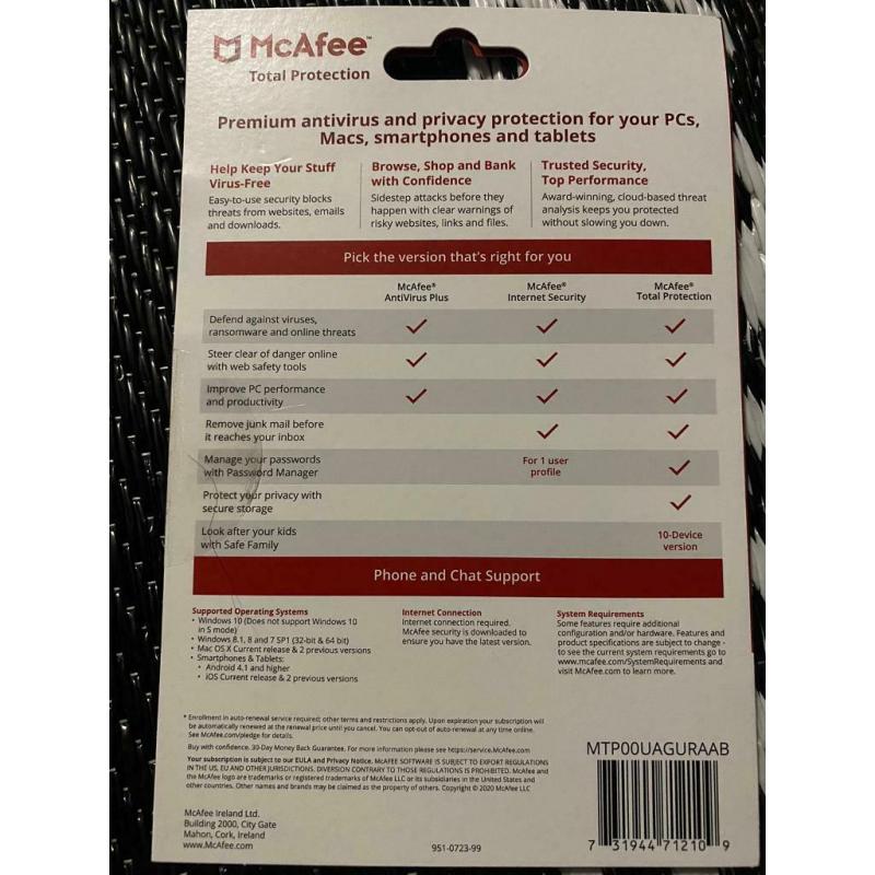 McAfee Total Protection (1 Year subscription, includes antivirus security)