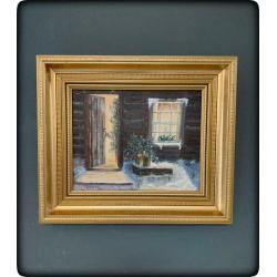 Oil on Board Painting ?Christmas Scene? signed P. Hall