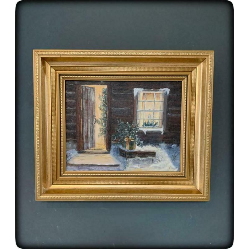 Oil on Board Painting ?Christmas Scene? signed P. Hall