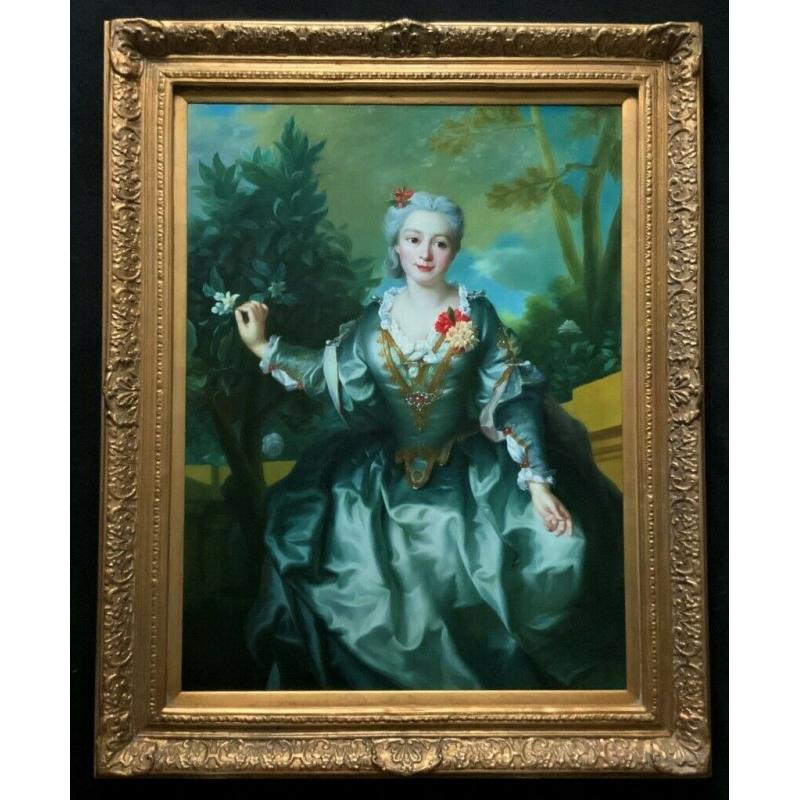 Large Original Oil Portrait Painting Of An 18thC Noble Lady Wearing A Silk Dress