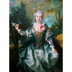 Large Original Oil Portrait Painting Of An 18thC Noble Lady Wearing A Silk Dress