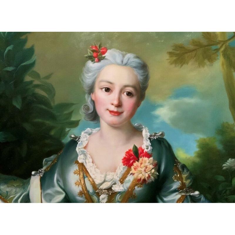 Large Original Oil Portrait Painting Of An 18thC Noble Lady Wearing A Silk Dress