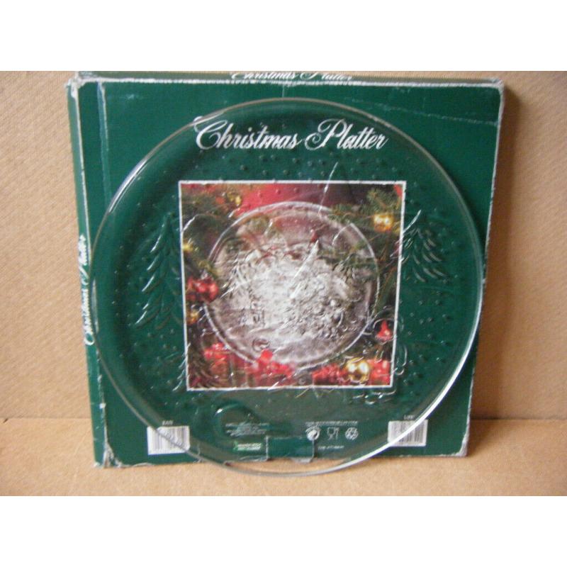 Large Glass CHRISTMAS PLATTER. Boxed in excellent unused condition.