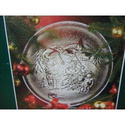 Large Glass CHRISTMAS PLATTER. Boxed in excellent unused condition.