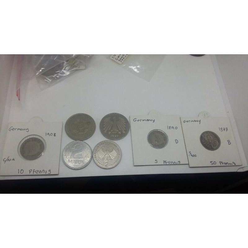 German coins 1877 1890- 50 pfennig, 1 silver. 7 coins