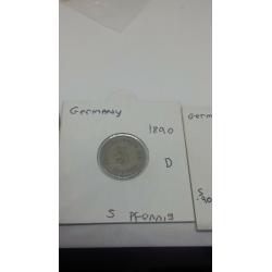 German coins 1877 1890- 50 pfennig, 1 silver. 7 coins