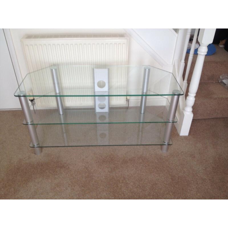 TV/DVD/HIFI stand. Glass with silver chrome legs/fittings - Used - Excellent Condition RRP ?100