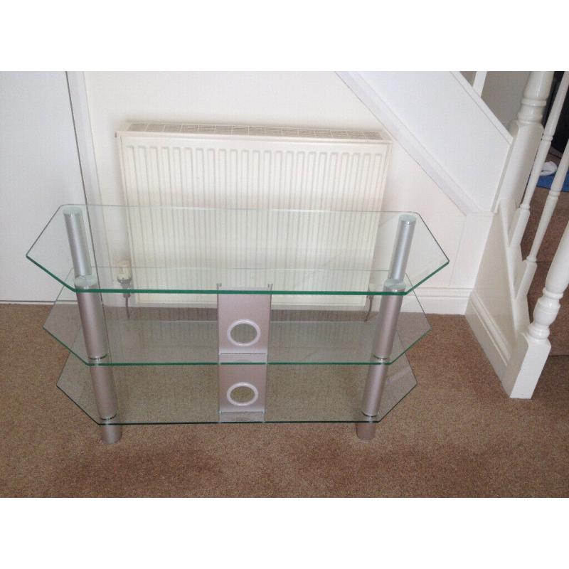 TV/DVD/HIFI stand. Glass with silver chrome legs/fittings - Used - Excellent Condition RRP ?100