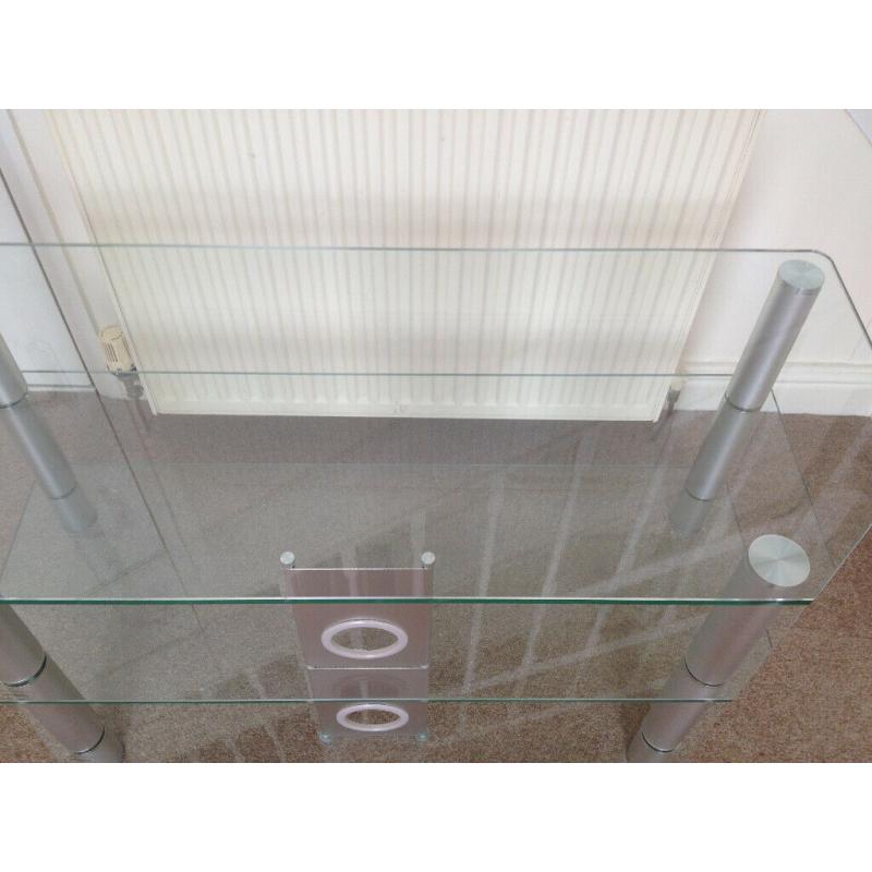 TV/DVD/HIFI stand. Glass with silver chrome legs/fittings - Used - Excellent Condition RRP ?100