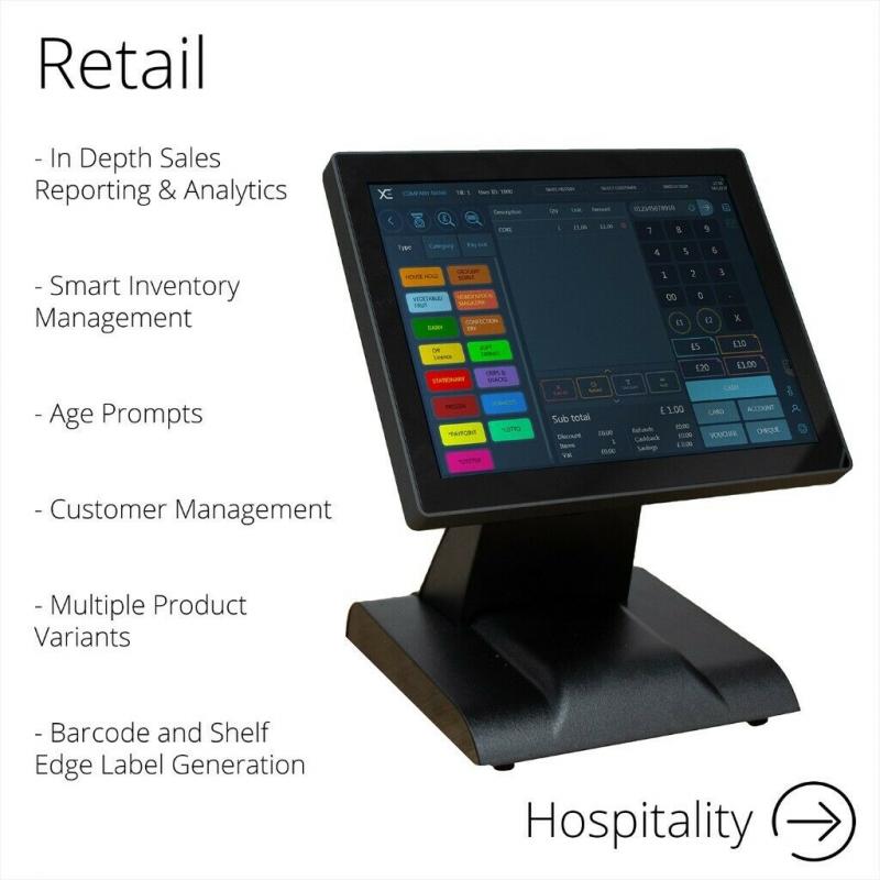 12 Inch Touchscreen EPOS POS Cash Register Till System for Retail, Hospitality, Takeaway and Salon