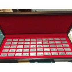 Limited edition collection of pewter ingots showing famous British Railway Engines