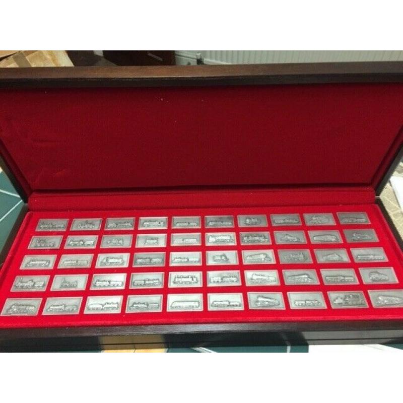 Limited edition collection of pewter ingots showing famous British Railway Engines