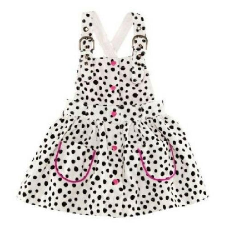 BNWT H&M Girls Dalmatian Polka Dot White & Pink Braced Dress 2-3 Years