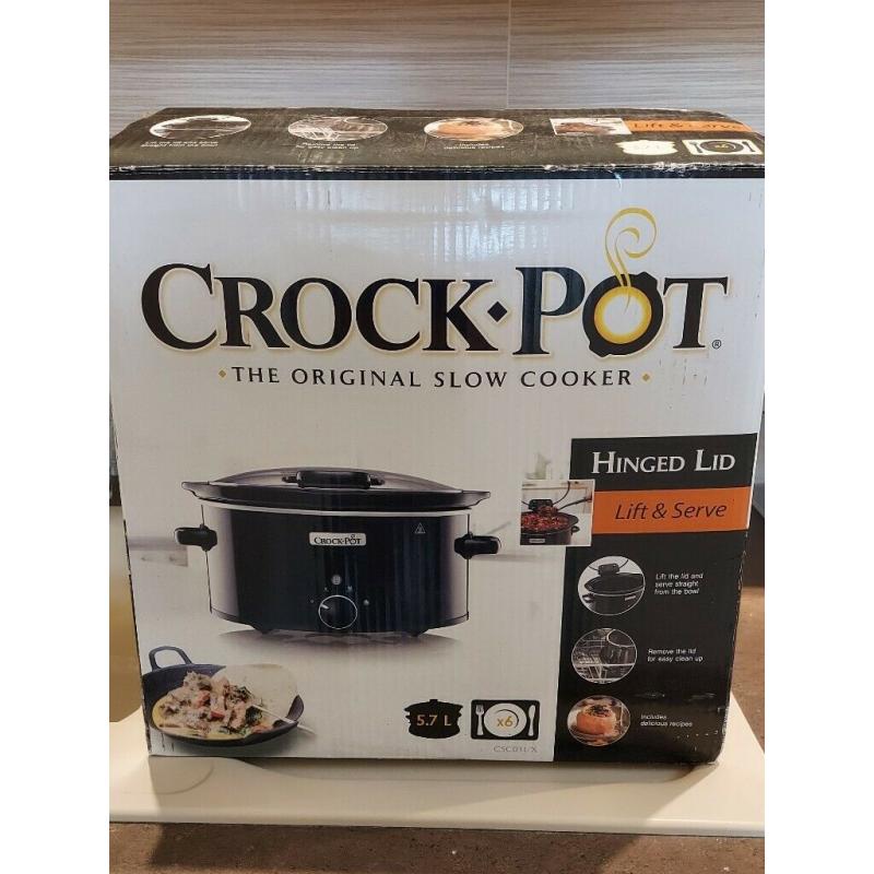 Large Crockpot, unused, hinged lid, boxed