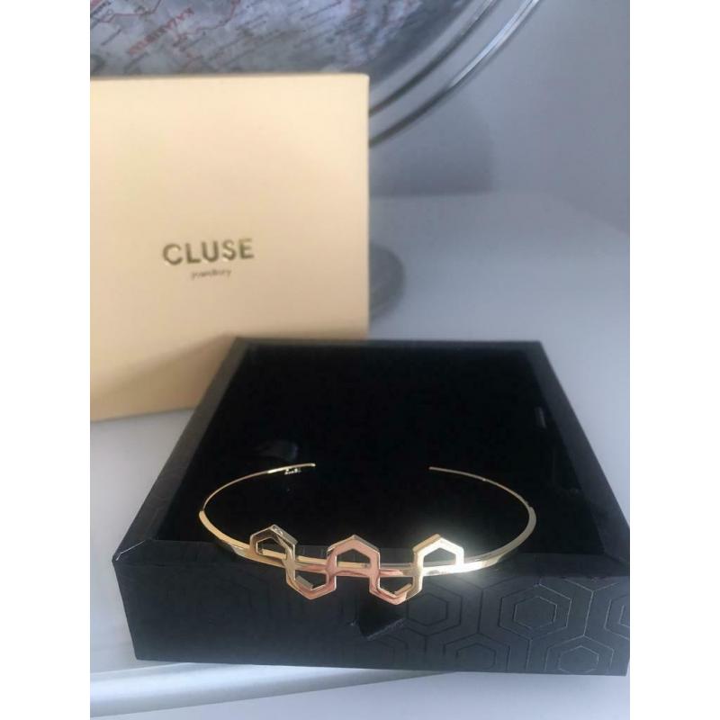 Clues hexagon gold plated cuff bracelet