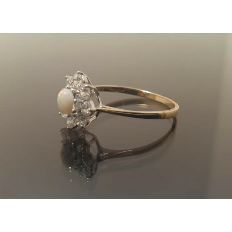 9ct Gold Opal & Cubic Zirconia Ladies Ring