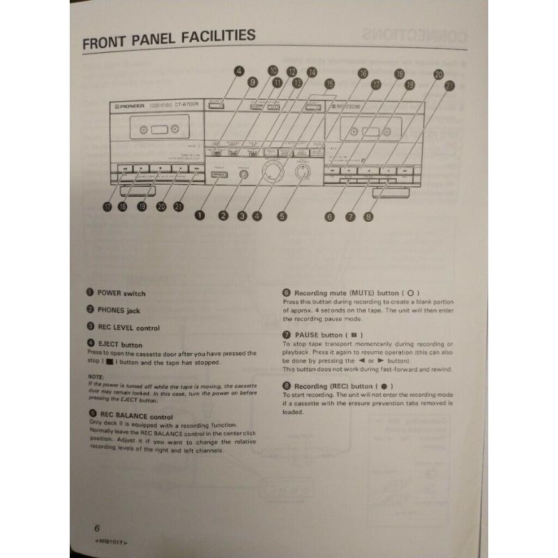 Pioneer Stereo Double Cassette Deck Recorder - Ct-w700r