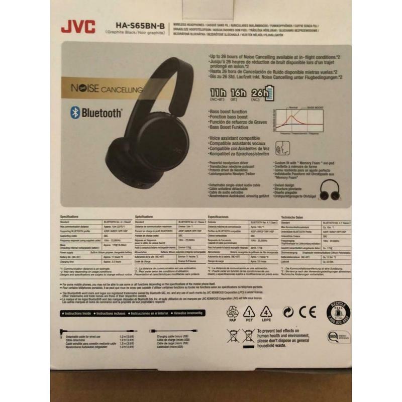 JVC HA-S65BN-B-U Wireless Bluetooth Noise-Cancelling Headphones - Black