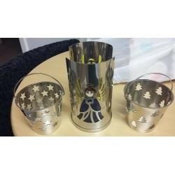 CHRISTMAS SET OF 3 METAL T-LIGHT/VOTIVE HOLDERS IN PERFECT CONDITION