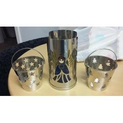 CHRISTMAS SET OF 3 METAL T-LIGHT/VOTIVE HOLDERS IN PERFECT CONDITION