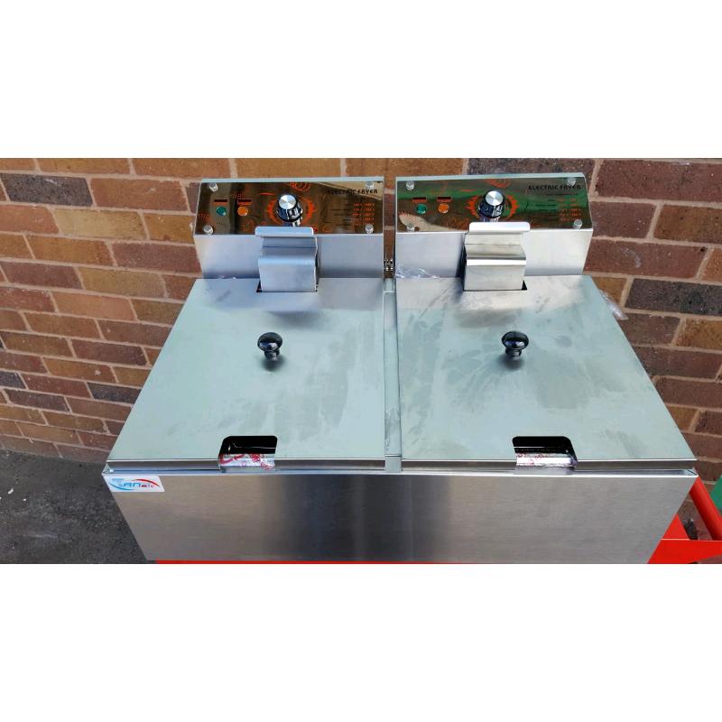 Double Tank Lagre Countertop Commercial Fat Fryer With Lid