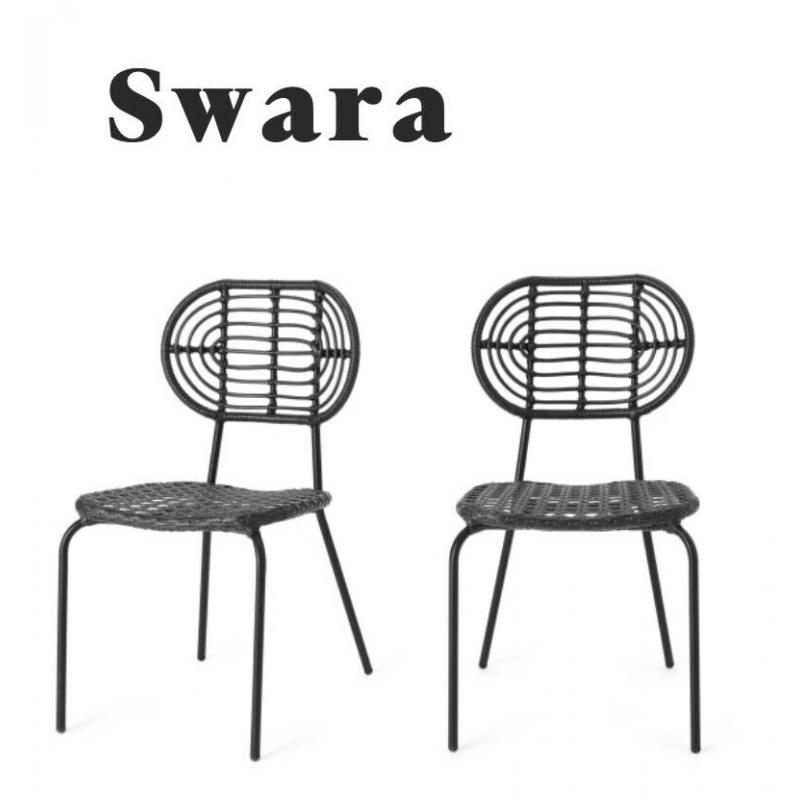 MADE - Swara Garden 2 set of 2 Garden Dining Chairs, Black Rattan - RRP: ?179 Per Set