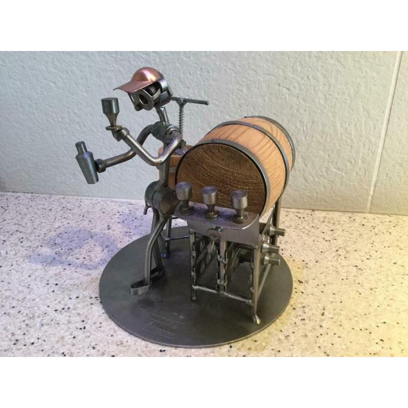 Metal winemaker sculpture. New