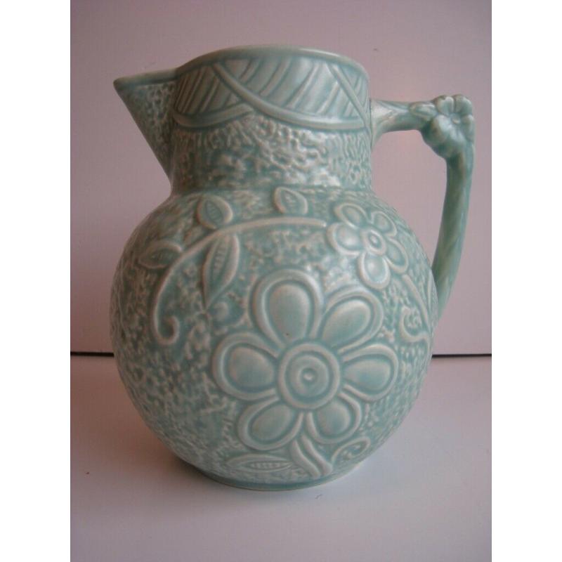 Embossed Art Deco Jug jade green