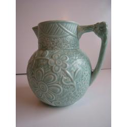 Embossed Art Deco Jug jade green