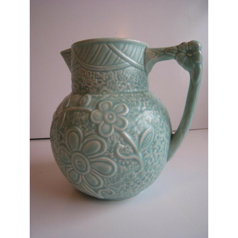 Embossed Art Deco Jug jade green