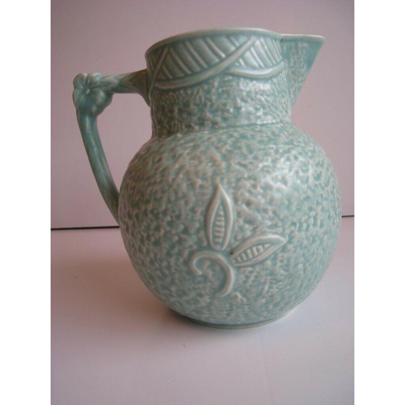 Embossed Art Deco Jug jade green