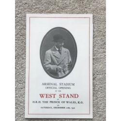 Arsenal memorabilia - Arsenal v Liverpool 1963 programme & Highbury West Stand Opening 1932.