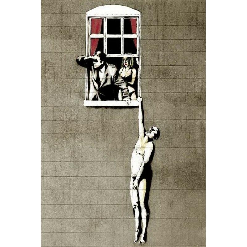 Banksy Hanging Man Love Cheat Poster Street Art A2 Size Paper Laminated Encapsulated Print Graffiti