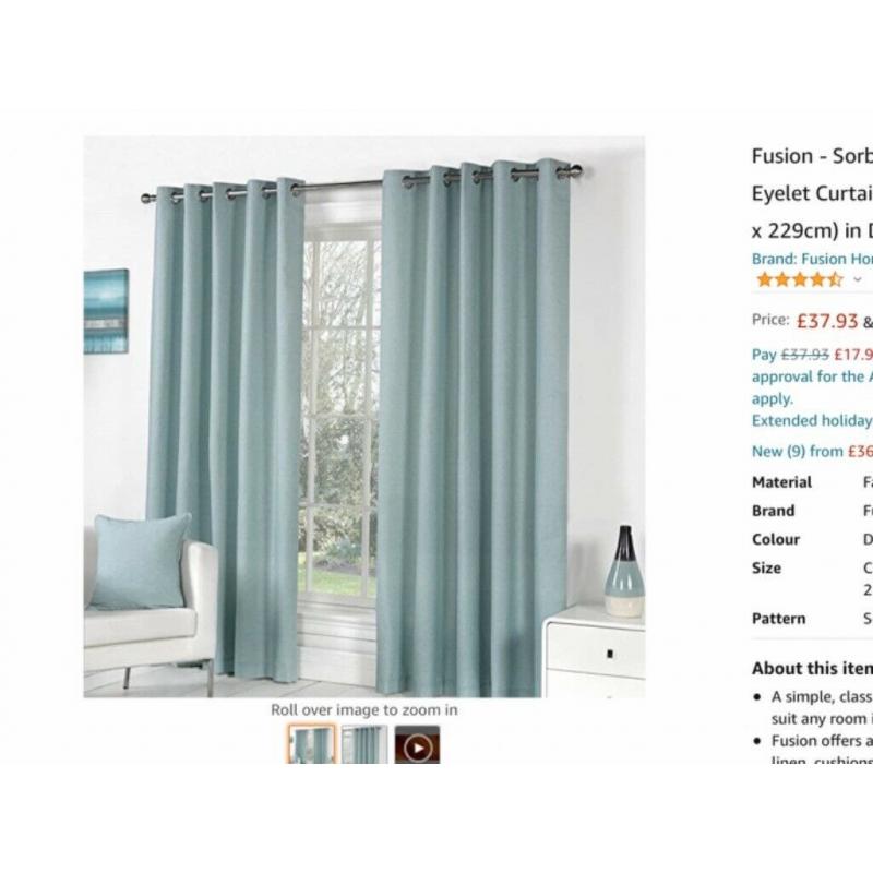 Lined duck egg curtains