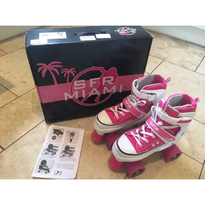 SFR Miami Pink/White Girls' Adjustable Quad Roller Skates Boots Size 3-6